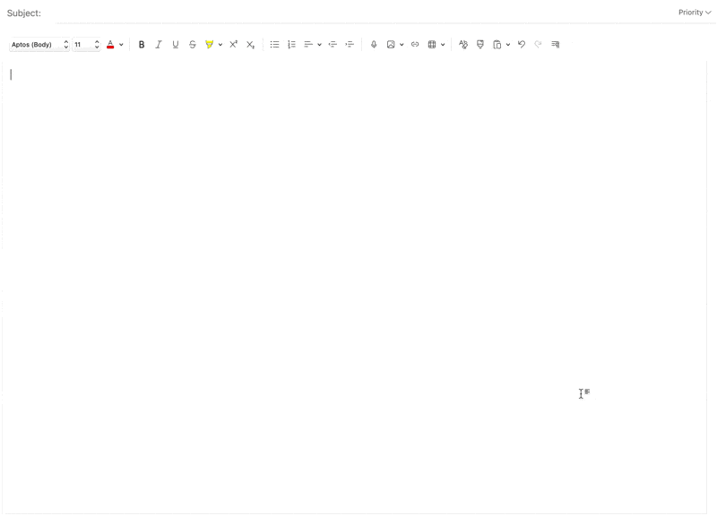 Animation of an empty email compose window where a user types a shortcut and Typinator instantly expands it into a full email message—demonstrating how Typinator speeds up writing and automates email templates.