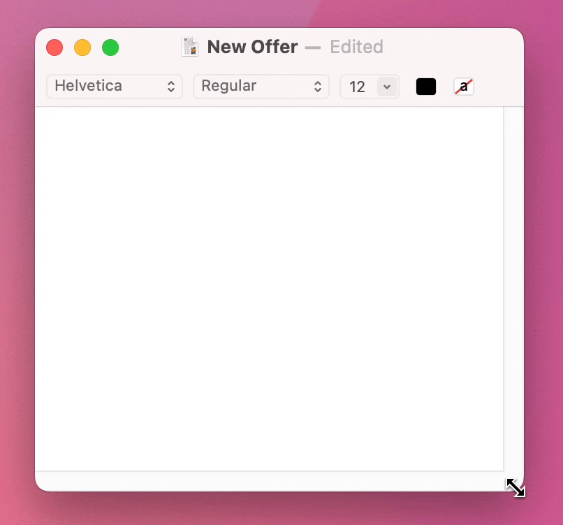 Animated GIF showing PopChar being invoked in a macOS text editor when the user resizes the window, demonstrating how PopChar instantly provides character selection for inserting symbols and accented letters in European languages.