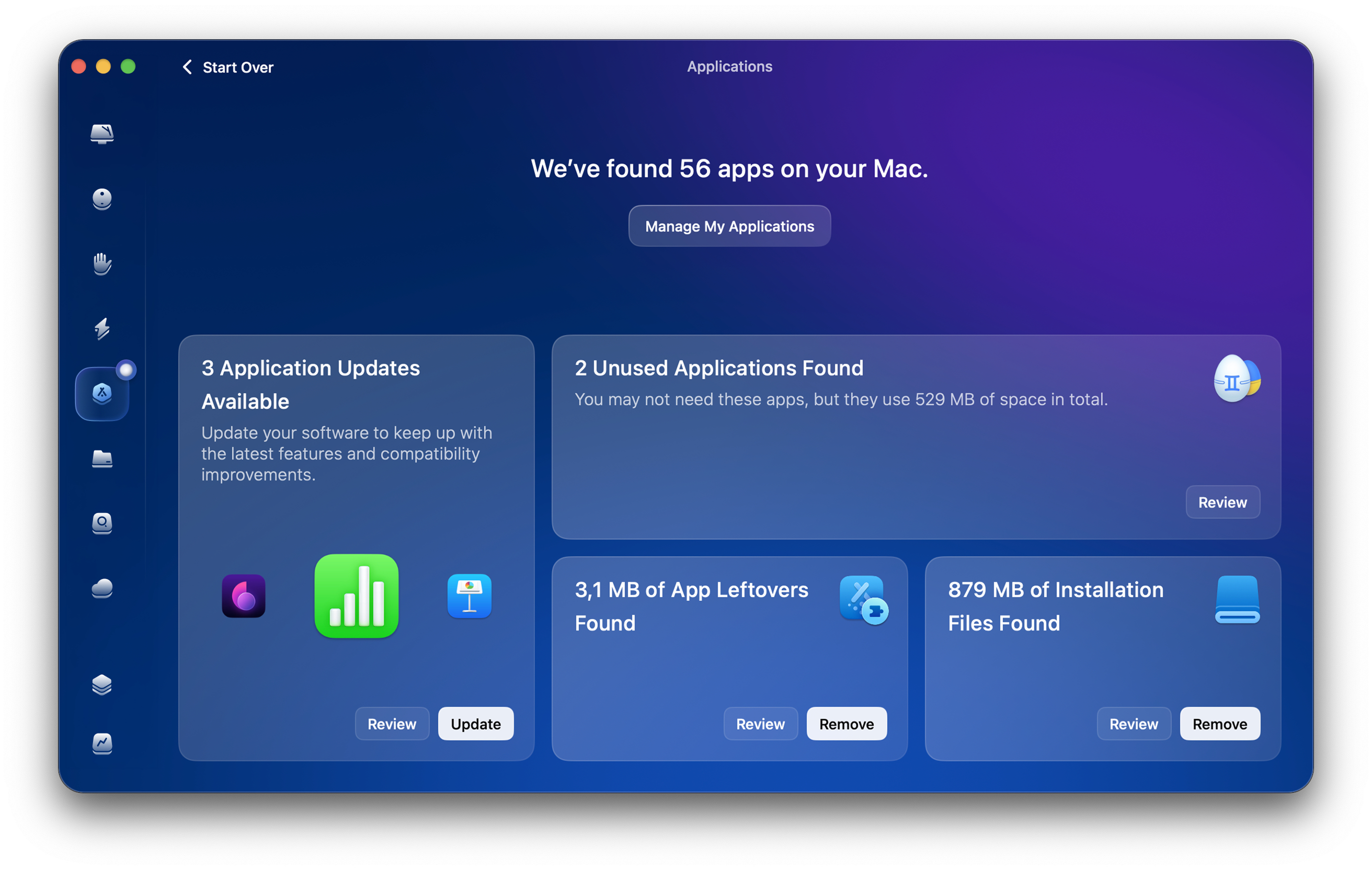 CleanMyMac interface on Mac
