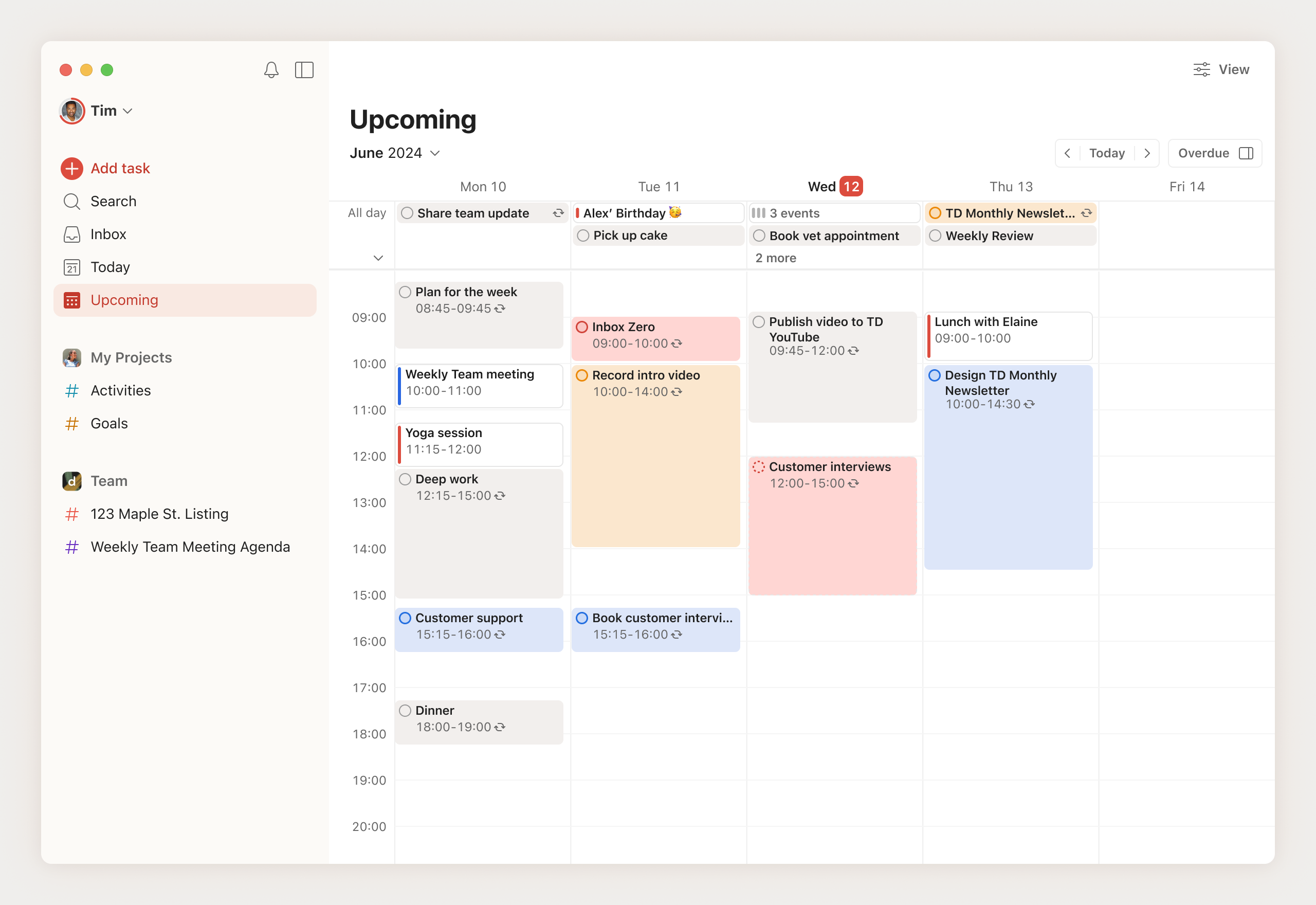 todoist calender with upcoming events