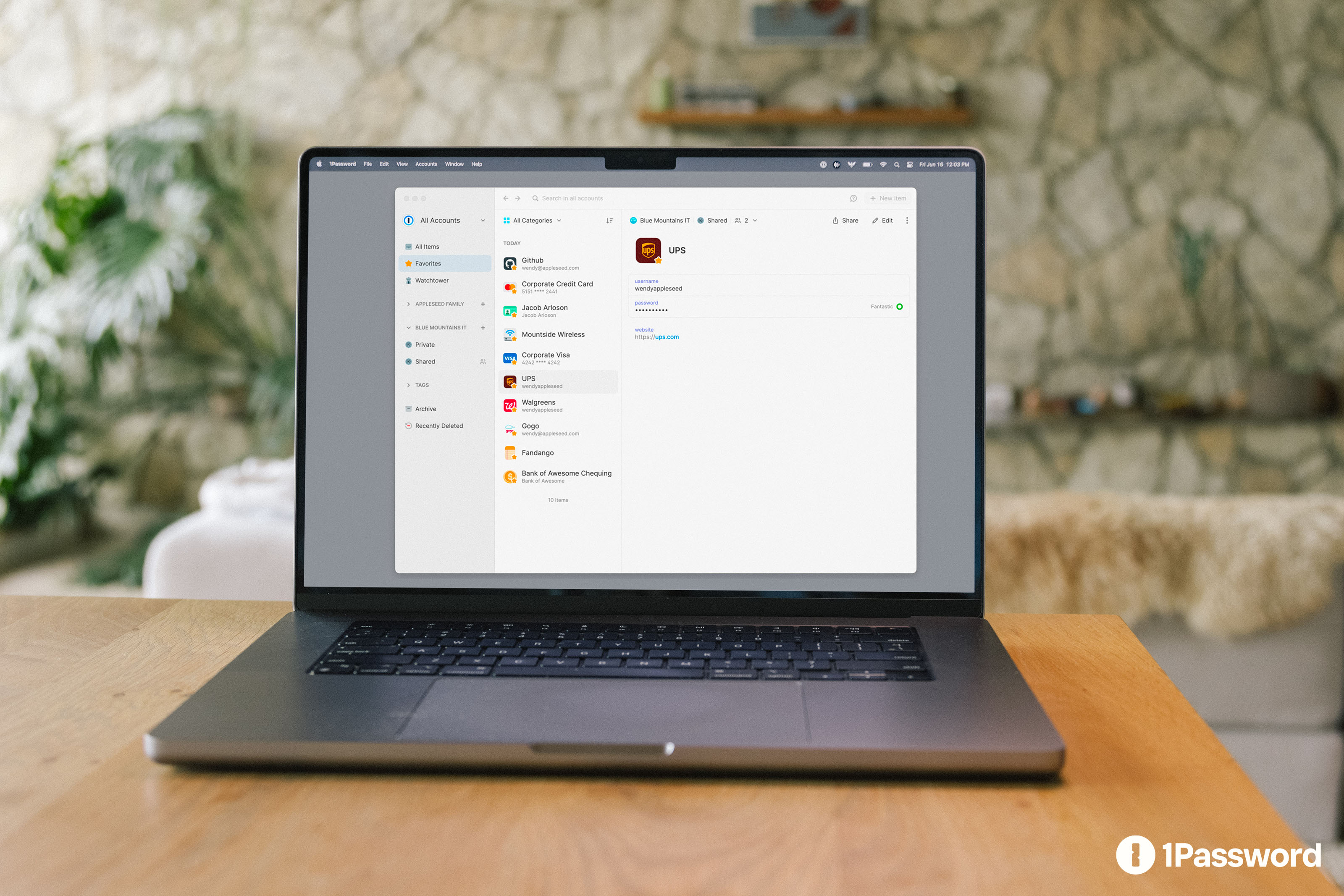 1Password interface on Laptop
