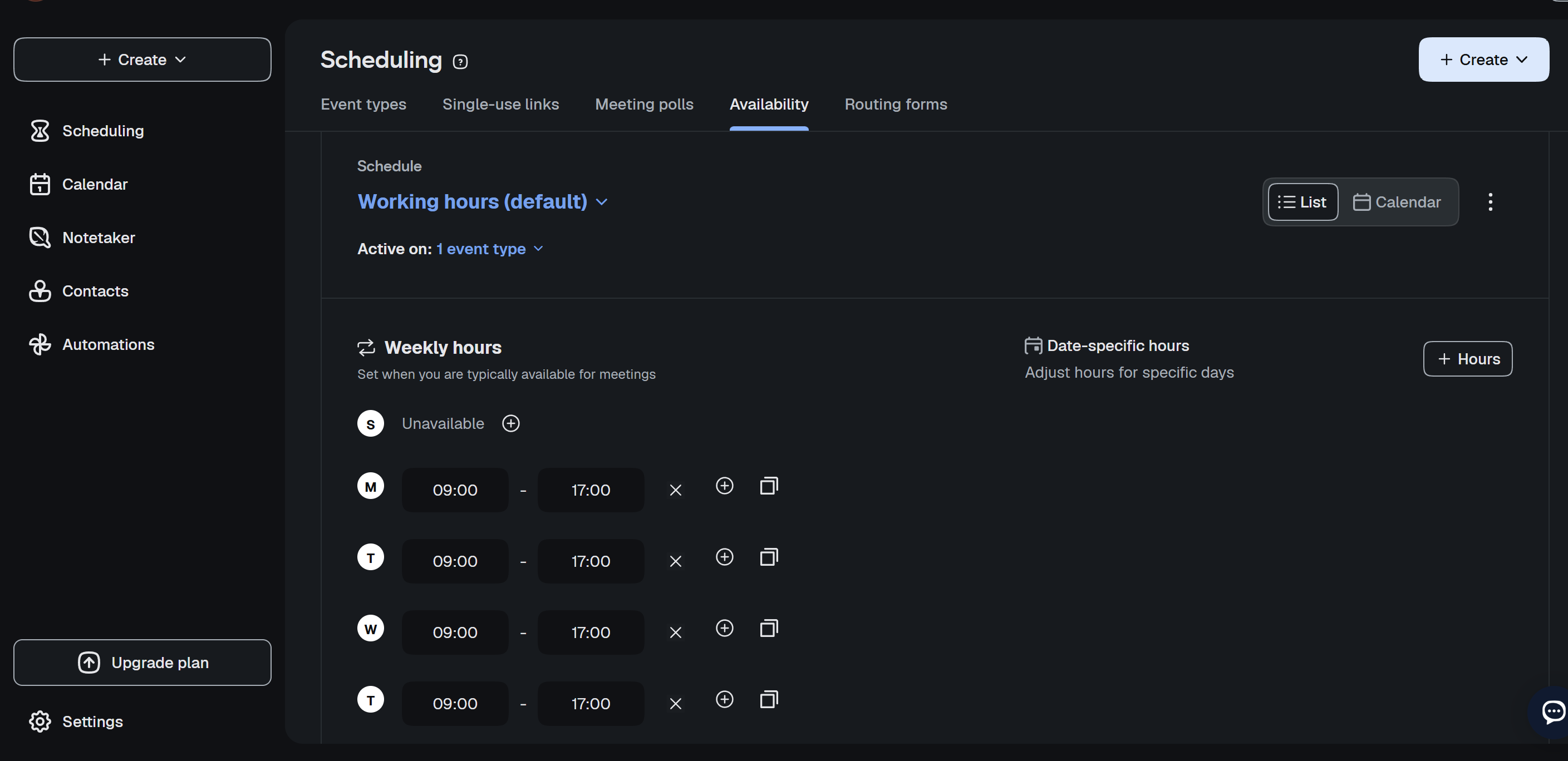 calendly interface - screenshot made by the author
