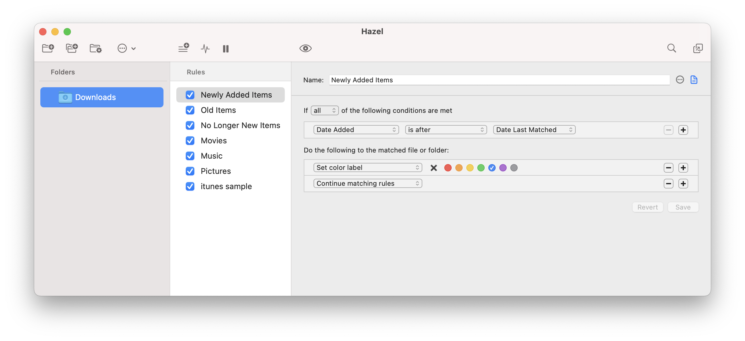 Hazel interface on Mac